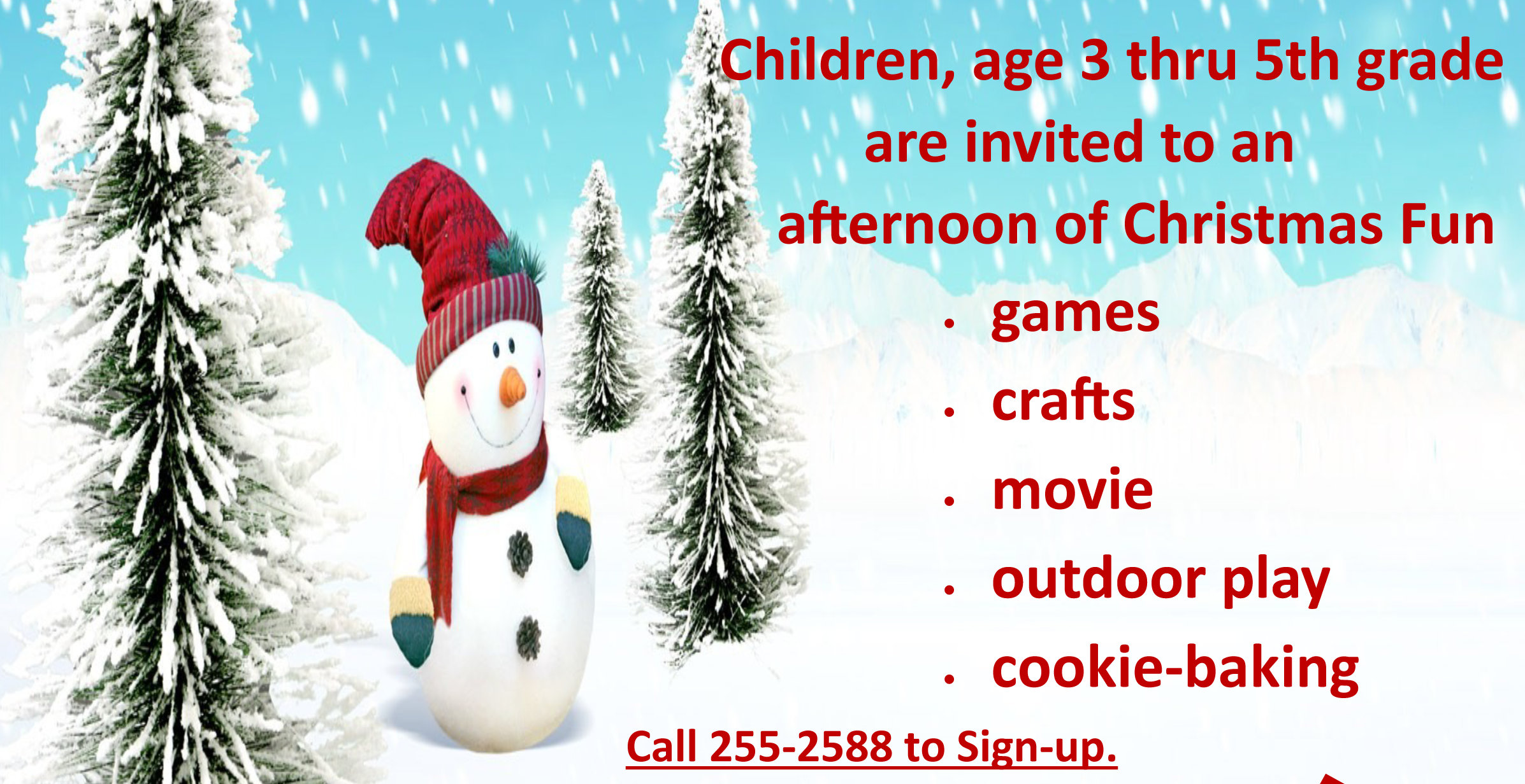 Register by Sunday December 13 for Children’s Christmas Blizzard Blast December 20th